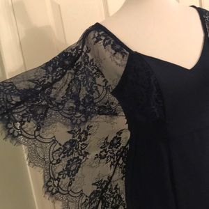 Dark Blue/Navy Prom Dress with Lace Cape